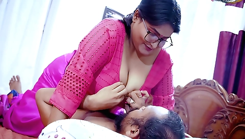 Indian doctor is treating a brunette with big boobs
