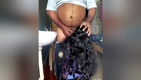 Indian wife sucking dick and deepthroat while husband is getting off