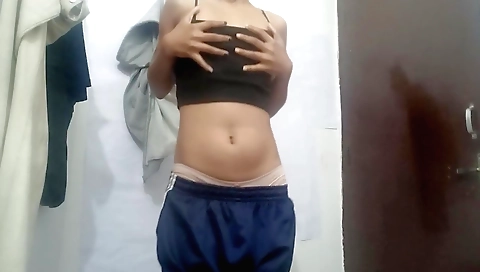 Solo female masturbation in the morning after school