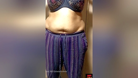 Sexy brunette 18+ in her stepdad's bra showing off