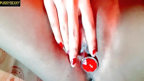 Indian girl with tight ass has fun with a dildo and toy