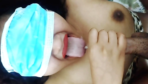 Indian amateur brunette with natural tits sucking dick