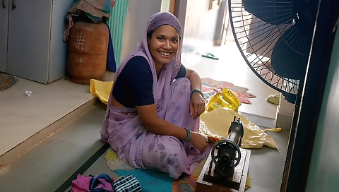 Sexy indian girl stitches out-of-season jeans and hand-made outfits