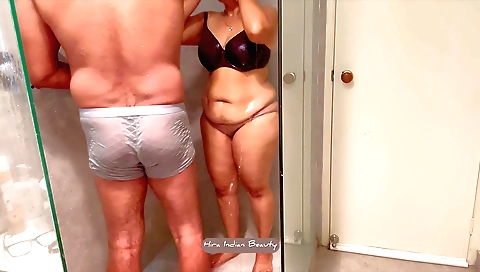 Indian hottie's ass and thighs get nailed in shower