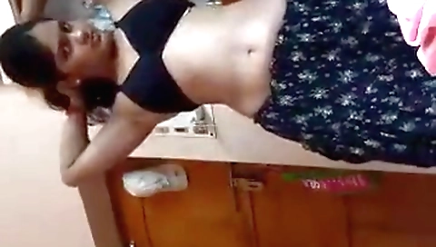 Amateur brunette in white panties masturbates and fucks