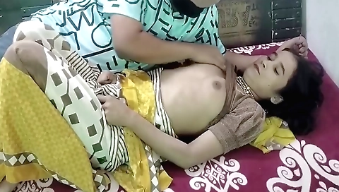 Indian brunette is getting a hot blowjob on her pregnant body