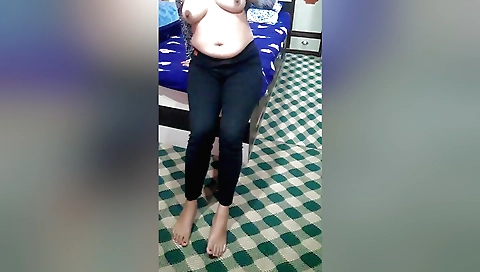 Indian girl masturbating in a leather suit and finger