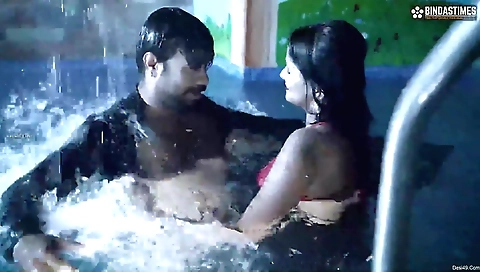 Shaldi ki raat enjoys the sun outdoors in the pool