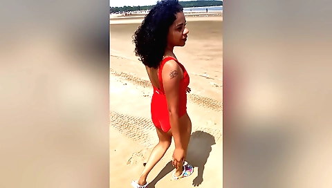 Indian teen in a beach towel video showing her face