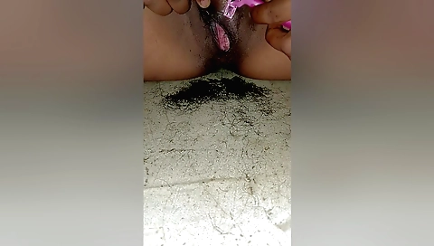 Busty amateur brunette has hairy pussy for some fun