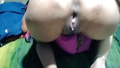 Amateur brunette with a small booty gets creampied