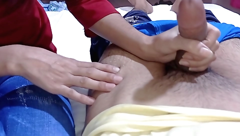 Blonde girl gets fucked in her pussy after handjob