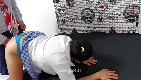 Indian girl sucks stud's dick on bed in his school room