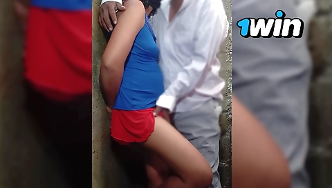Indian girl is filmed in a bikini and shorts in an outdoor video