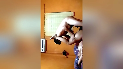 Brunette webcam with the camera making it with her