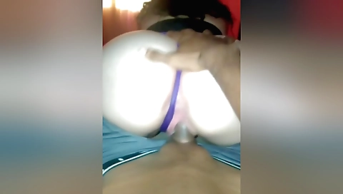 Brunette indian rides big cock with her shaved pussy