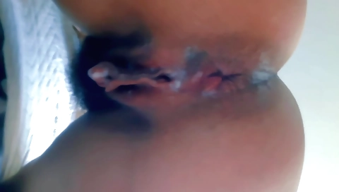 Creampie of chubby girl with a hairy cunt after hard fucking